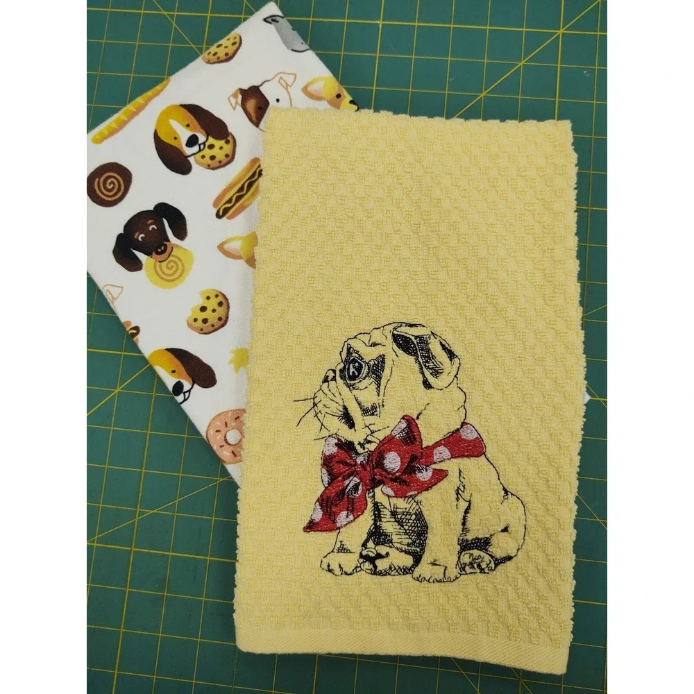 Pug Dog With A Scarf Kitchen Bath Hand Bar Towel Set of 2 Great Gift!